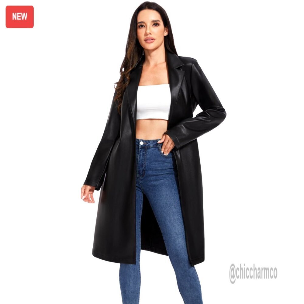 Faux Leather Trench Coat, Motorcycle Style, Lightweight, Plus Size Available